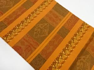 リサイクル　横段に抽象鳥模様織出し名古屋帯